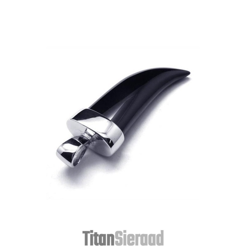 Herenketting Met Hanger Van Puur Titanium En Onyx Herenketting Met Hanger Van Puur Titanium En Onyx