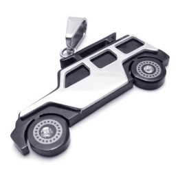 Heren Zwarte Zilveren Jeep Hanger Ketting Van Puur Titanium