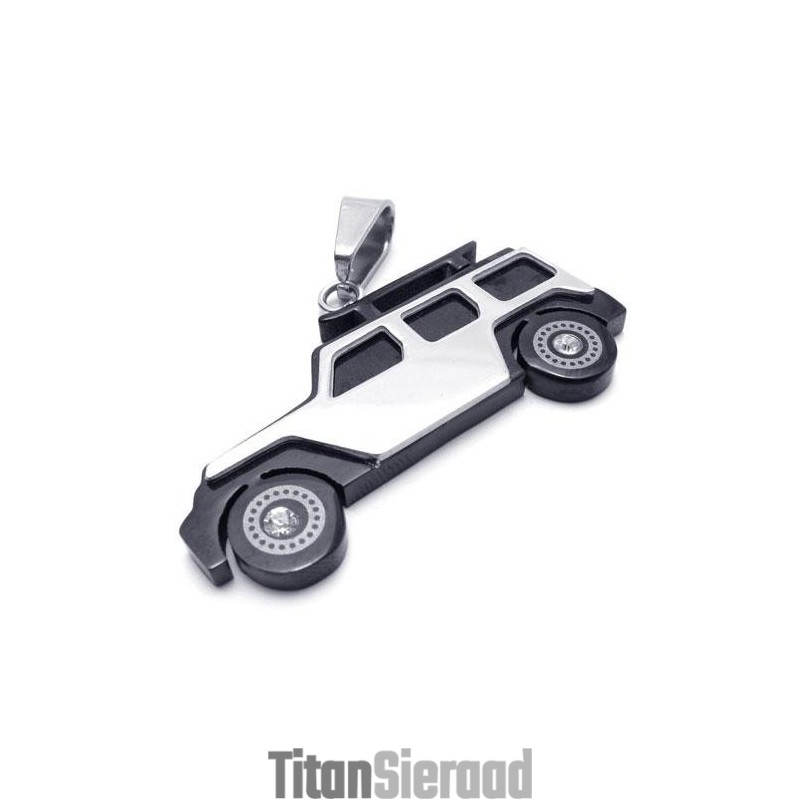 Heren Zwarte Zilveren Jeep Hanger Ketting Van Puur Titanium Heren Zwarte Zilveren Jeep Hanger Ketting Van Puur Titanium