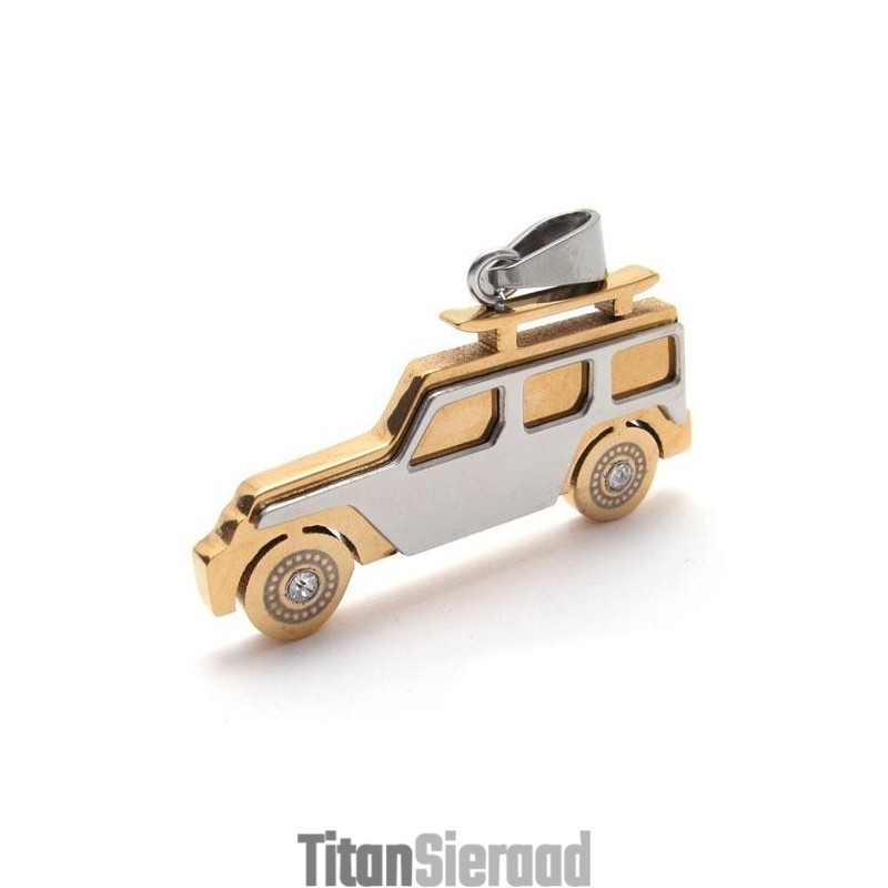 Heren Gouden Jeep Hanger Ketting Van Puur Titanium Heren Gouden Jeep Hanger Ketting Van Puur Titanium