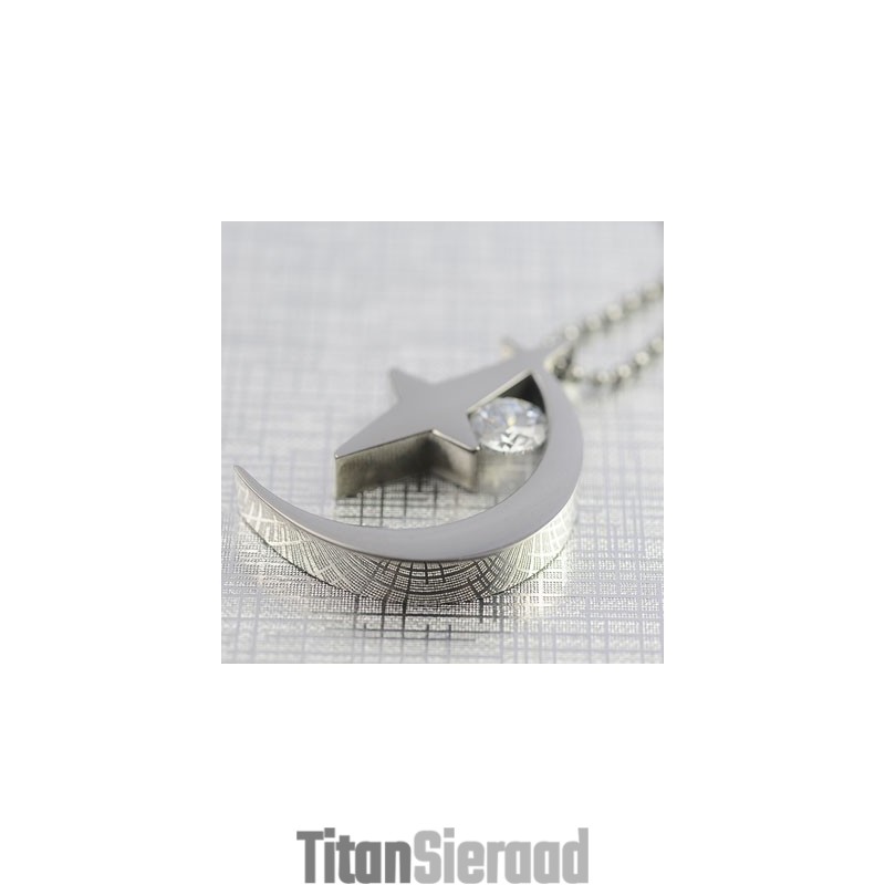 Maan En Ster Met Zirkoon Titanium Kettinghanger