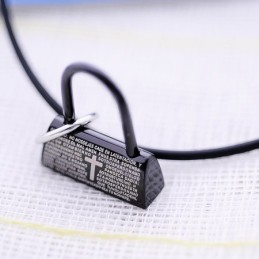 Mode Zwart Slot Met Bijbelvers En Kruis Titanium Kettinghanger