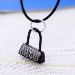 Mode Zwart Slot Met Bijbelvers En Kruis Titanium Kettinghanger