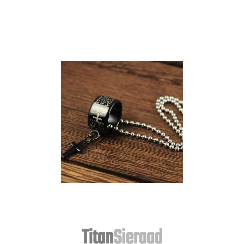Mode Cadeau Ring En Kruis Zwarte Titanium Ketting Hanger