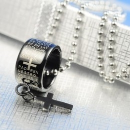 Mode Cadeau Ring En Kruis Zwarte Titanium Ketting Hanger