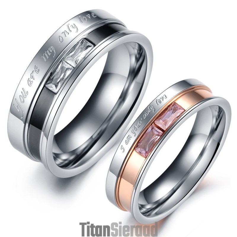 Hoogwaardige Titanium Ring Voor Geliefden Met Strass