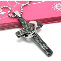 Cool Man Hart Kruis Bijbel Zwarte Titanium Stalen Ketting Hanger (Nieuw)