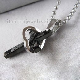 Cool Man Hart Kruis Bijbel Zwarte Titanium Stalen Ketting Hanger (Nieuw)