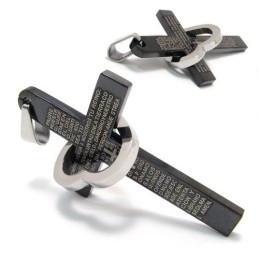 Cool Man Hart Kruis Bijbel Zwarte Titanium Stalen Ketting Hanger (Nieuw)
