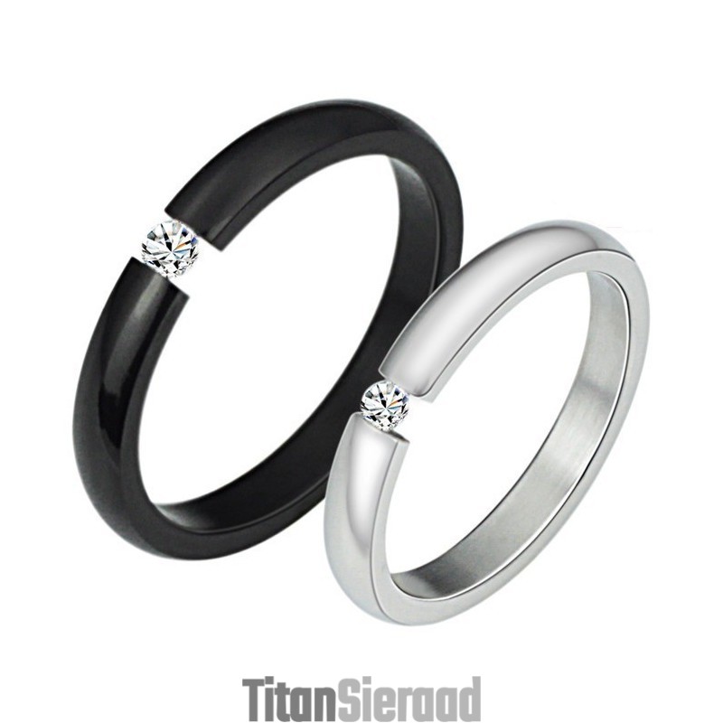 Hoogwaardige Zwart-Witte Titanium Ring Voor Geliefden Met Strass