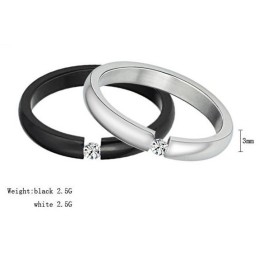Hoogwaardige Zwart-Witte Titanium Ring Voor Geliefden Met Strass