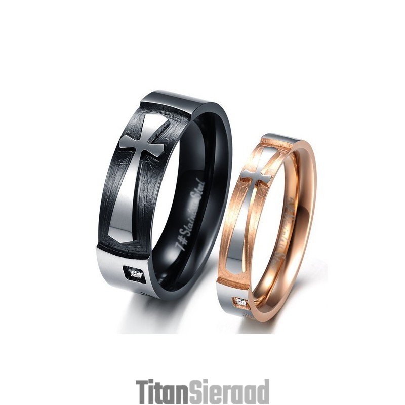 Stabiele Kwaliteit Kruis Titanium Ring Voor Geliefden