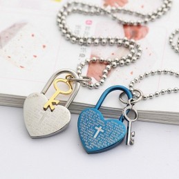 Mode Bijbel Liefde Slot En Sleutel Lieverd Titanium Kettingen Hangers