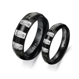 Compleet In Specificaties Zwarte Titanium Ring Voor Geliefden Met Strass