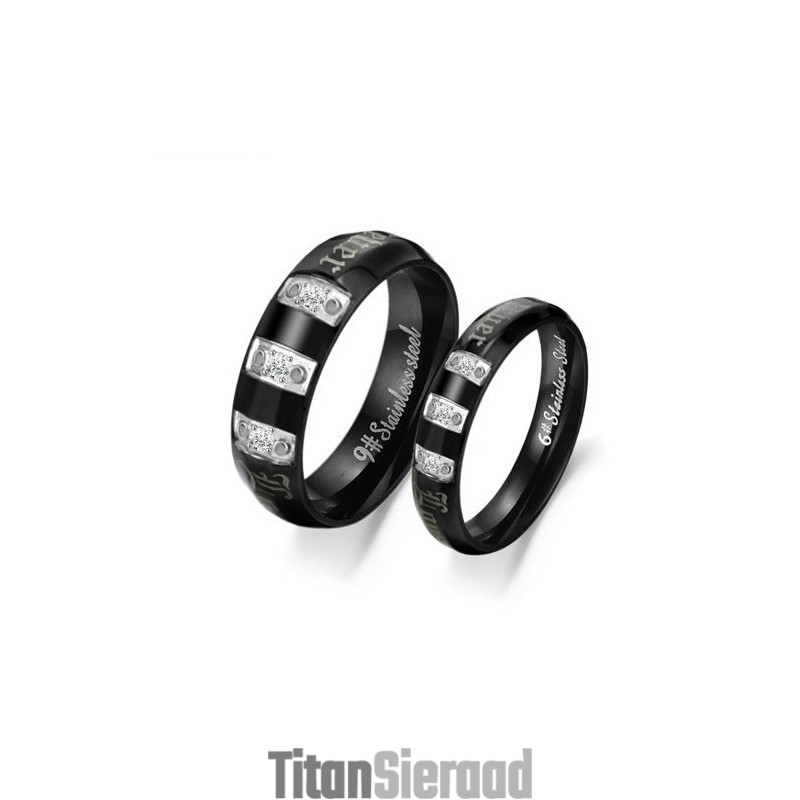 Compleet In Specificaties Zwarte Titanium Ring Voor Geliefden Met Strass