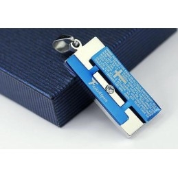 Man Blue Cross Bijbel Rechthoek Hanger En Ketting