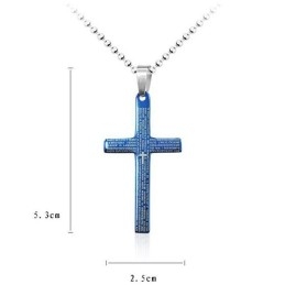 Prachtige Mannenblauwe Bijbelkruishanger En Ketting