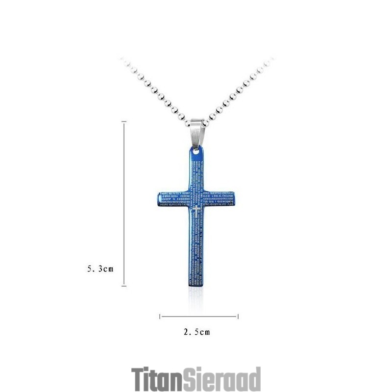 Prachtige Mannenblauwe Bijbelkruishanger En Ketting Prachtige Mannenblauwe Bijbelkruishanger En Ketting