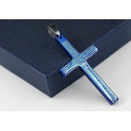 Prachtige Mannenblauwe Bijbelkruishanger En Ketting