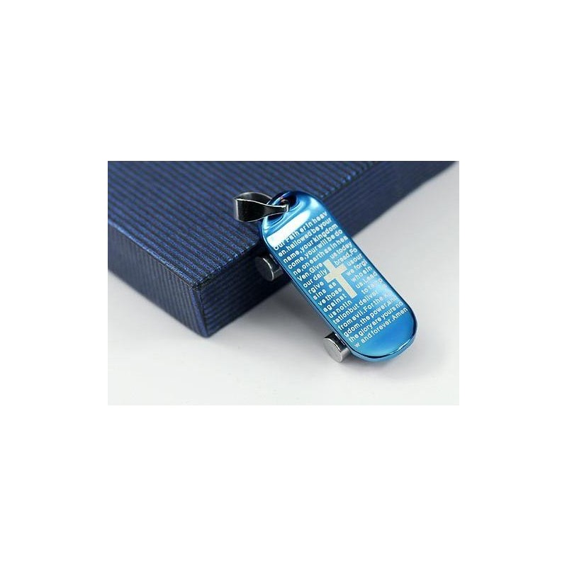 Man Blue Cross Bijbel Skateboard Hanger En Ketting