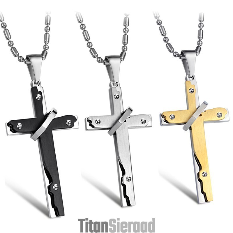 Breed Scala Aan Kruis Titanium Ketting