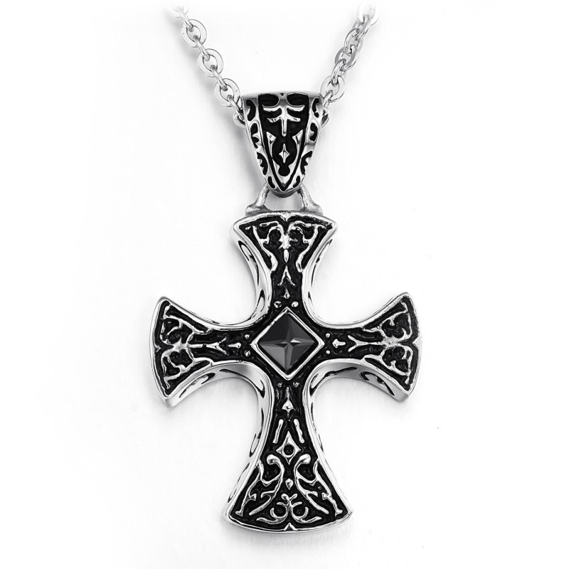 Breed Scala Aan Kruis Titanium Ketting