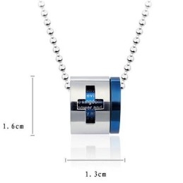 Man Blue Cross Bible Roller Pure Titanium Ketting En Hanger (Nieuw)