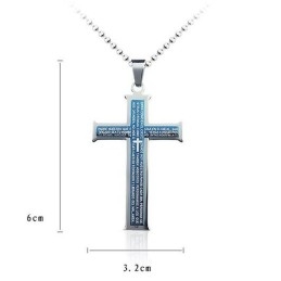 Bijbel Blauw En Zilveren Kruis Titanium Hanger En Ketting