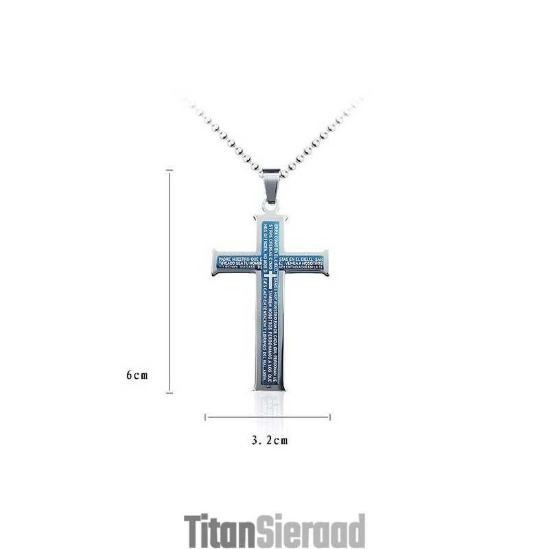 Bijbel Blauw En Zilveren Kruis Titanium Hanger En Ketting Bijbel Blauw En Zilveren Kruis Titanium Hanger En Ketting