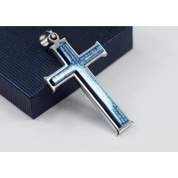 Bijbel Blauw En Zilveren Kruis Titanium Hanger En Ketting