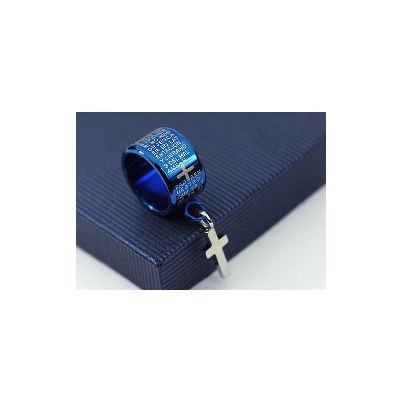 Prachtige Blauwe Titanium Ringketting En Kruishanger Prachtige Blauwe Titanium Ringketting En Kruishanger