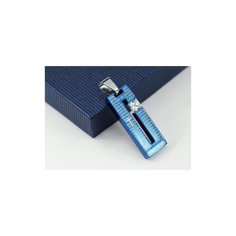 Mode Bijbelkruis Blauwe Titanium Ketting En Diamanten Hanger Mode Bijbelkruis Blauwe Titanium Ketting En Diamanten Hanger