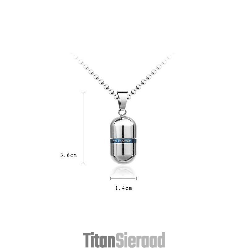 Love Forever Zilveren Pil Hanger Ketting Van Zuiver Titanium Love Forever Zilveren Pil Hanger Ketting Van Zuiver Titanium