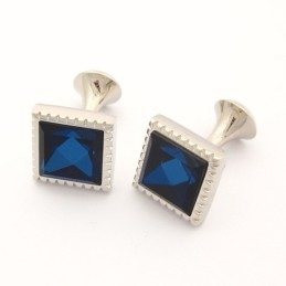 Titanium Vierkante Manchetknopen Met Blauwe Zirkonia