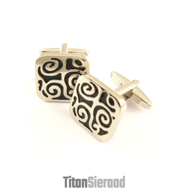 Titanium En Zwarte Ip-Geplateerde Vierkante Manchetknopen Met Gelukzalige Wolken