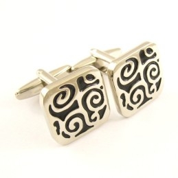 Titanium En Zwarte Ip-Geplateerde Vierkante Manchetknopen Met Gelukzalige Wolken