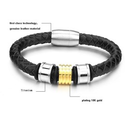 Betrouwbare Kwaliteit Ronde Titanium Leren Armband Voor Heren