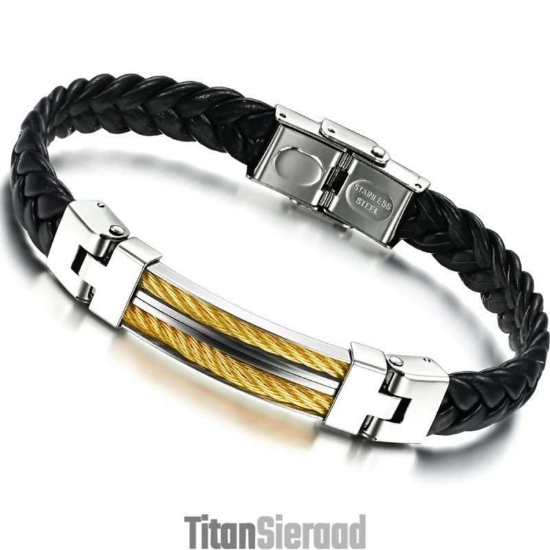 Herenarmband Van Titanium Leer Van Uitstekende Kwaliteit Herenarmband Van Titanium Leer Van Uitstekende Kwaliteit