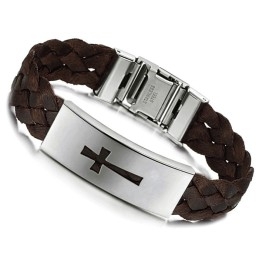 Stabiele Kwaliteit Mannelijke Kruis Titanium Leren Armband