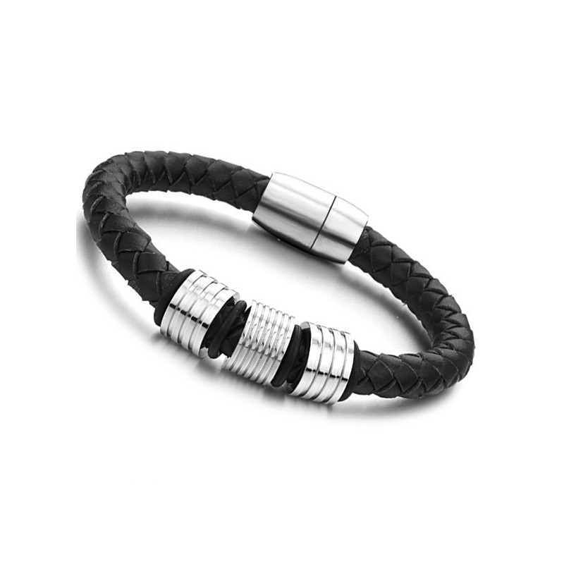 Hoogwaardige Zwarte Titanium Leren Armband