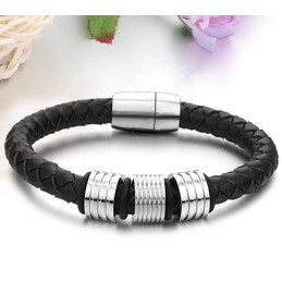 Hoogwaardige Zwarte Titanium Leren Armband