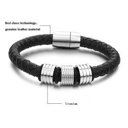 Hoogwaardige Zwarte Titanium Leren Armband