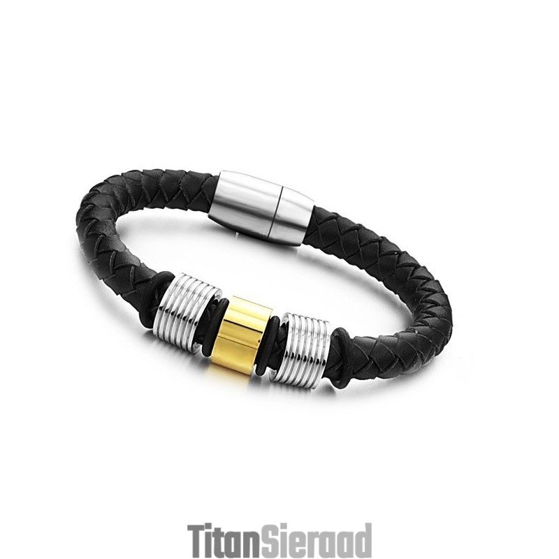 De Koningin Van De Kwaliteit Zwarte Titanium Leren Armband Voor Heren
