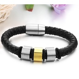 De Koningin Van De Kwaliteit Zwarte Titanium Leren Armband Voor Heren