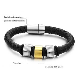 De Koningin Van De Kwaliteit Zwarte Titanium Leren Armband Voor Heren