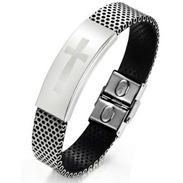 Kwaliteit En Kwantiteit Gegarandeerde Mannelijke Kruis Titanium Leren Armband