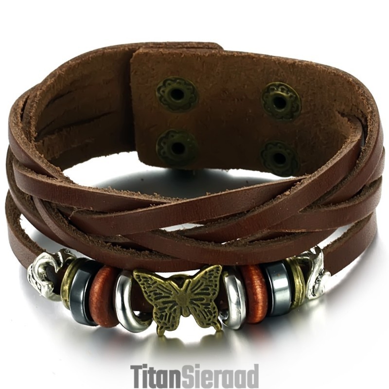 Hoogwaardige Vlindervormige Titanium Leren Armband Voor Dames