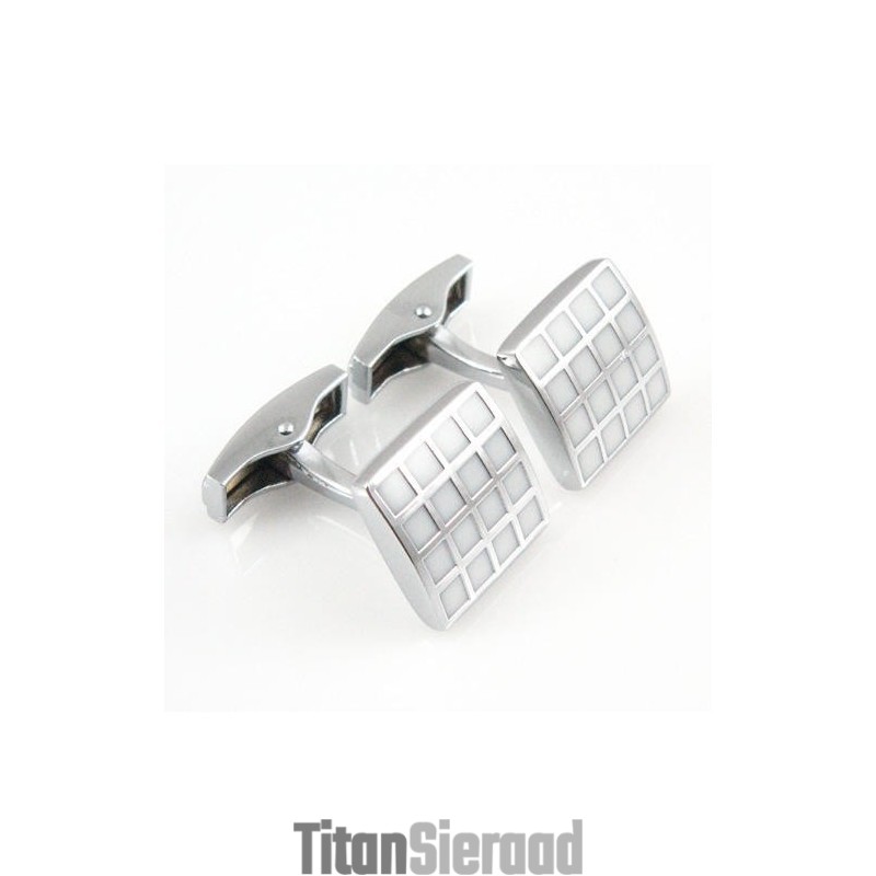 Titanium En Witte Ip-Geplateerde Vierkante Manchetknopen Titanium En Witte Ip-Geplateerde Vierkante Manchetknopen