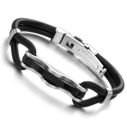 De King Of Quantity Zwarte Titanium Leren Armband