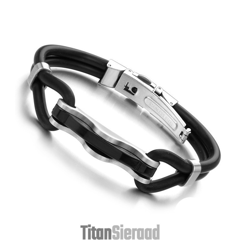 De King Of Quantity Zwarte Titanium Leren Armband